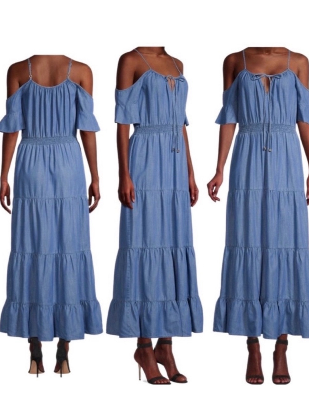 MICHAEL Michael Kors Light Blue denim Cold-Shoulder Maxi Dress